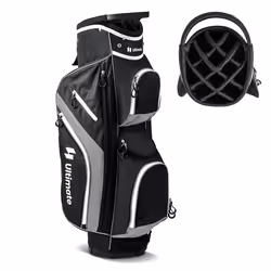 COSTWAY Sac de Golf Trépied avec 14 Compartiments Supérieurs 9 Poches Glacière Compartiment à Chaussures Porte-parapluie Gris
