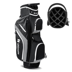 COSTWAY Sac de Golf Trépied avec 14 Compartiments Supérieurs 9 Poches Glacière Compartiment à Chaussures Porte-parapluie Gris