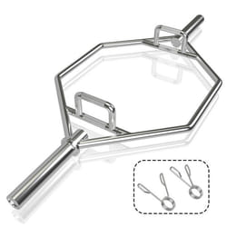 COSTWAY Barre de Piège Olympique Hexagonale Haltérophilie Charge 363KG Manchons 25 CM Poignées Texturées Ressorts à Clip Argent