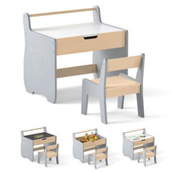 COSTWAY Table Enfant 3 en 1 et Chaise Plateau Amovible Rangement Porte-rouleau de Papier pour Crèche et Salle de Jeux Gris