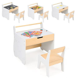 COSTWAY Table Enfant 3 en 1 et Chaise Plateau Amovible Rangement Porte-rouleau de Papier pour Crèche et Salle de Jeux Naturel