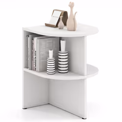 COSTWAY Lot de 2 Tables d’Appoint Demi-Ronde à 2 Niveaux avec Étagères de Rangement Ouvertes 38 X 38 X 485 CM Blanc
