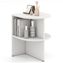 COSTWAY Lot de 2 Tables d’Appoint Demi-Ronde à 2 Niveaux avec Étagères de Rangement Ouvertes 38 X 38 X 485 CM Blanc