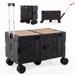COSTWAY Chariot de Plage/Camping avec Table - Pliable Rapide dans 5s - Poignée TélescopiqueRoulettes Tout Terrain Noir