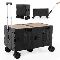COSTWAY Chariot de Plage/Camping avec Table - Pliable Rapide dans 5s - Poignée TélescopiqueRoulettes Tout Terrain Noir