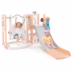Toboggan 7 en 1 COSTWAY avec Balançoire Panier de Basket et Télescope Espace de Rangement Jeu Intérieur-Extérieur 12+ Mois Ro ...