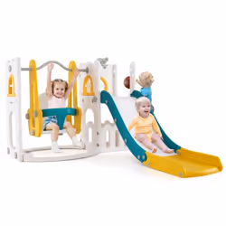 Toboggan 7 en 1 COSTWAY avec Balançoire Panier de Basket et Télescope Espace de Rangement Jeu Intérieur-Extérieur 12+ Mois Ja ...