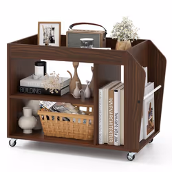COSTWAY Table d’Appoint à 3 Niveaux avec Roulettes Universelles - Etagère de Rangement en Bois 76 x 395 x 55 cm