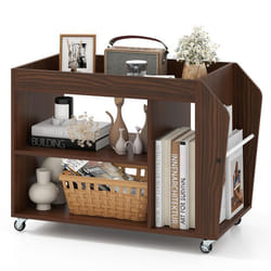 COSTWAY Table d’Appoint à 3 Niveaux avec Roulettes Universelles - Etagère de Rangement en Bois 76 x 395 x 55 cm