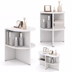 COSTWAY Table d’Appoint Demi-Ronde à 2 Niveaux avec Étagères de Rangement Ouvertes 38 X 38 X 485 CM Blanc