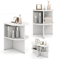 COSTWAY Table d’Appoint Demi-Ronde à 2 Niveaux avec Étagères de Rangement Ouvertes 38 X 38 X 485 CM Blanc