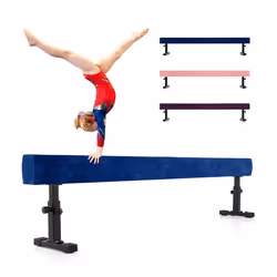 COSTWAY Poutre de Gymnastique de 226 cm avec Pieds et Roues en Métal Hauteur Réglable à 3 Niveaux pour Enfants Gymnastes Bleu