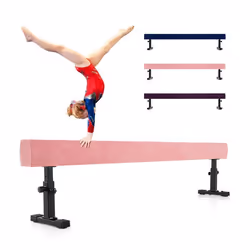 COSTWAY Poutre de Gymnastique de 226 cm avec Pieds et Roues en Métal Hauteur Réglable à 3 Niveaux pour Enfants Gymnastes Rose