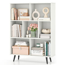 Bibliothèque Etagère à 7 Cubes COSTWAY avec 4 Pieds Métalliques 2 Kits Antichute pour Salon Bureau Chambre 80x24x107cm Blanc
