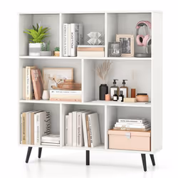 Bibliothèque Etagère à 8 Cubes COSTWAY avec 5 Pieds Métalliques 2 Kits Antichute pour Salon Bureau Chambre 100x24x107 cm Blan ...