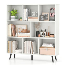 Bibliothèque Etagère à 8 Cubes COSTWAY avec 5 Pieds Métalliques 2 Kits Antichute pour Salon Bureau Chambre 100x24x107 cm Blanc