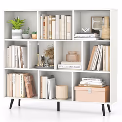 Bibliothèque Etagère à 10 Cubes COSTWAY avec 5 Pieds Métalliques 2 Kits Antichute pour Salon Bureau Chambre 120x24 x107cm Bla ...