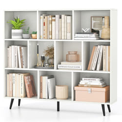 Bibliothèque Etagère à 10 Cubes COSTWAY avec 5 Pieds Métalliques 2 Kits Antichute pour Salon Bureau Chambre 120x24 x107cm Blanc