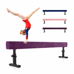COSTWAY Poutre de Gymnastique de 226 cm avec Pieds et Roues en Métal Hauteur Réglable à 3 Niveaux pour Enfants Gymnastes Viol ...