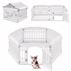 Barrière Pliable à 6 Panneaux pour Animaux COSTWAY Enclos dExercice Portable avec Porte à Verrouillage Sécurisé Intér Extér