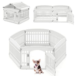 Barrière Pliable à 6 Panneaux pour Animaux COSTWAY Enclos dExercice Portable avec Porte à Verrouillage Sécurisé Intér Extér