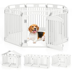 Barrière Pliable à 8 Panneaux pour Animaux COSTWAY Clôture Portable pour Chien avec Porte Sécurisée Piquets de Sol Intér Extér