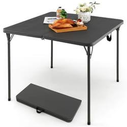 Table de Jardin Extérieur Pliante COSTWAY Plateau en HDPE Résistant aux Intempéries Cadre en Métal Portable avec Poignée Gris