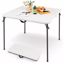 Table de Jardin Extérieur Pliante COSTWAY Plateau en HDPE Résistant aux Intempéries Cadre en Métal Portable avec Poignée Blan ...
