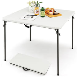 Table de Jardin Extérieur Pliante COSTWAY Plateau en HDPE Résistant aux Intempéries Cadre en Métal Portable avec Poignée Blanc