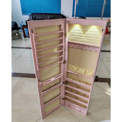 Armoire à Bijoux Mural avec Miroir et Lumière LED COSTWAY Rangement de Bijoux Accrochée à la Porte 120 x 36 x 10 CM Rose