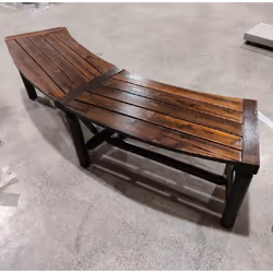 Banc de Jardin Extérieur Incurvé COSTWAY Bois Massif 2-3 Personnes sans Dossier Charge 360kg pour Patio Piscine Brun Rustique