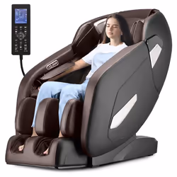 COSTWAY Fauteuil de Massage Électrique Gravité Zéro avec 12 Programmes Automatiques 6 Techniques de Massage et Rouleau Marron