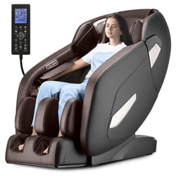COSTWAY Fauteuil de Massage Électrique Gravité Zéro avec 12 Programmes Automatiques 6 Techniques de Massage et Rouleau Marron