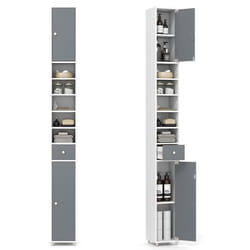 COSTWAY Meuble Colonne de Salle de Bain avec 2 Placards à Porte 1 Tiroir et 5 Étagères Réglables 20 x 20 x 180 cm Gris+Blanc