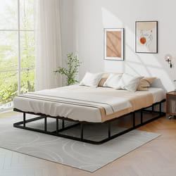 Lit Queen 140 x 200 cm avec Sommier COSTWAY 2 Personnes Support à Lattes en Métal Structure de Lit H26cm avec Rangement sous Lit