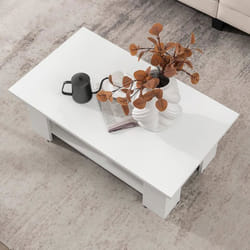 COSTWAY Table Basse en Bois à 2 Niveaux 90 x 52 x 40 cm avec Etagère Ouverte Table Basse Salon Moderne pour Chambre Bureau Blanc