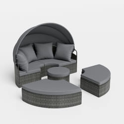 Salon de Jardin Extérieur en Rotin PE COSTWAY avec Auvent Rétractable et Coussins Lit de Soleil pour Piscine et Arrière-cour Gris
