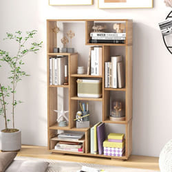 Bibliothèque Géométrique 120 cm COSTWAY Etagères Ouvertes Etagère de Rangement Autoportante avec Kits Anti-basculement Naturel