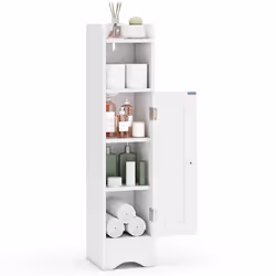 COSTWAY Armoire de Salle de Bains avec Porte & Étagères Réglables Organisateur de Rangement Mince 18 X 195 X 80 CM Blanc