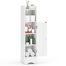 COSTWAY Armoire de Salle de Bains avec Porte & Étagères Réglables Organisateur de Rangement Mince 18 X 195 X 80 CM Blanc