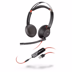 POLY Blackwire 5220, Avec fil, Appels/Musique, 20 - 20000 Hz, 164,2 g, Casque, Noir, Rouge