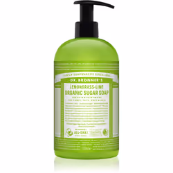 La savon liquide pour le corps et les cheveux Dr. Bronner’s Lemongrass &amp; Lime rafraîchit agréablement et enveloppe la pea ...