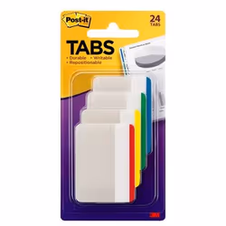 Post-It Tabs, 2 inch Lined, Assorted Primary Colors, 6/Color, 4 Colors, 24/Pk, Beige, Vert, Rouge, Jaune, 50,8 mm, 6 feuilles