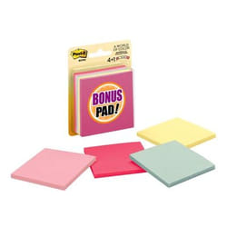 Post-It Notes, 3 in x 3 in, Marseille Collection, 4 Pads/Pack, 50 Sheet/Pad PLUS bonus pad Bleu, Rose, Jaune 50 feuilles Auto-adhésif