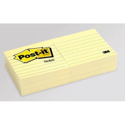 Post-It Notes, 3 in x 3 in, Canary Yellow, Lined, 12 Pads/Pack Jaune 100 feuilles Auto-adhésif