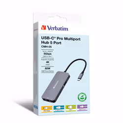 Verbatim CMH-05, USB Type-C, HDMI, RJ-45, USB 3.2 Gen 1 (3.1 Gen 1) Type-C, USB Type-C, 5000 Mbit/s, 60 Hz, Argent, Acrylonit ...