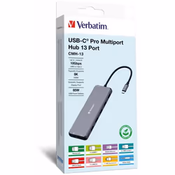Verbatim CMH-13, USB Type-C, 3,5mm, DisplayPort, HDMI, RJ-45, USB 2.0, USB 3.2 Gen 1 (3.1 Gen 1) Type-A, USB 3.2 Gen 2 (3.1 G ...