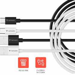 Verbatim 32393 Câble USB USB-A vers USB-C USB 2.0 1 m lot de 2 Noir, Blanc - Vue supplémentaire 3
