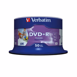 Verbatim DVD+R Wide Inkjet Printable No ID Brand, DVD+R, 120 mm, Imprimable, Fuseau, 50 pièce(s), 4,7 Go