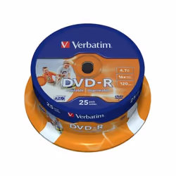 Verbatim 43538, DVD-R, 120 mm, Imprimable, Fuseau, 25 pièce(s), 4,7 Go